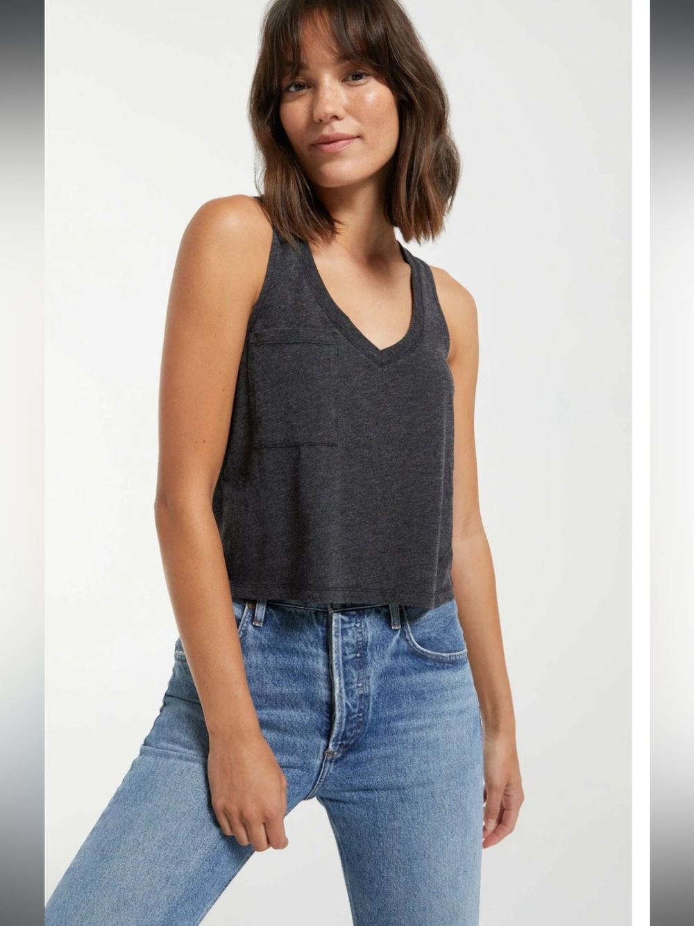 Z Supply Charcoal V-Neck Cropped Tank